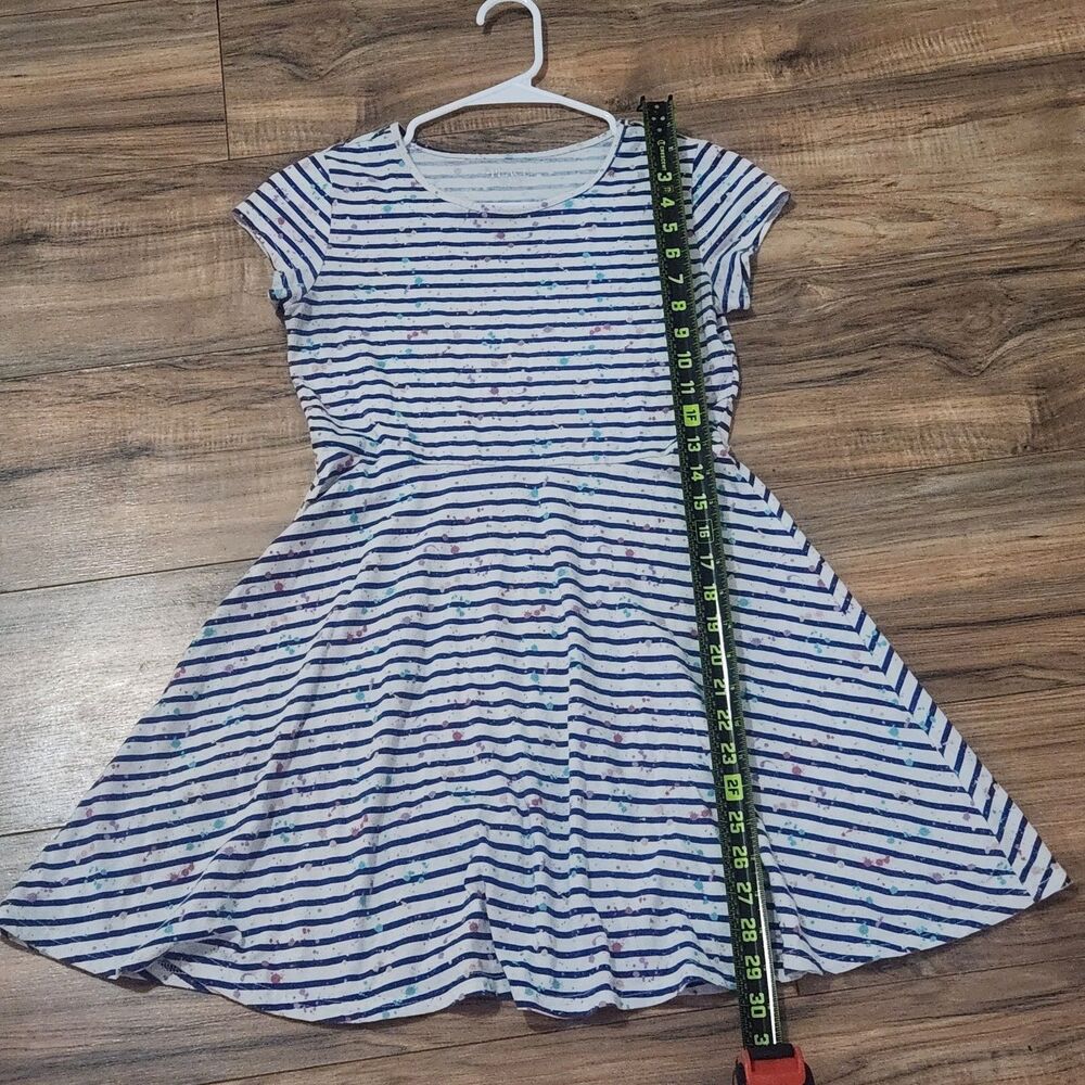 Place Girls Skater Dress XL 14 White Blue Striped Paint Splatter Casual Dress - Picture 6 of 8